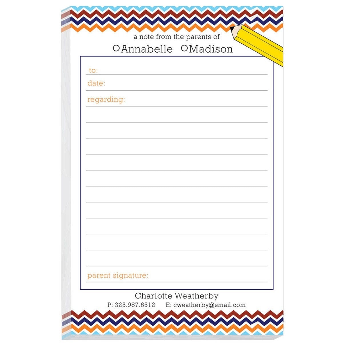 Excuse Pad (Notes to Teacher) - Chevron