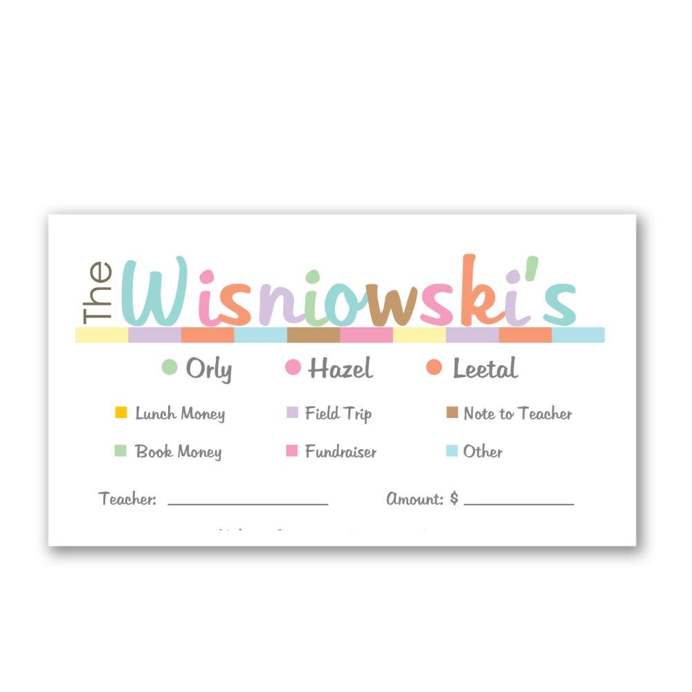 School Money Envelopes - Pastel