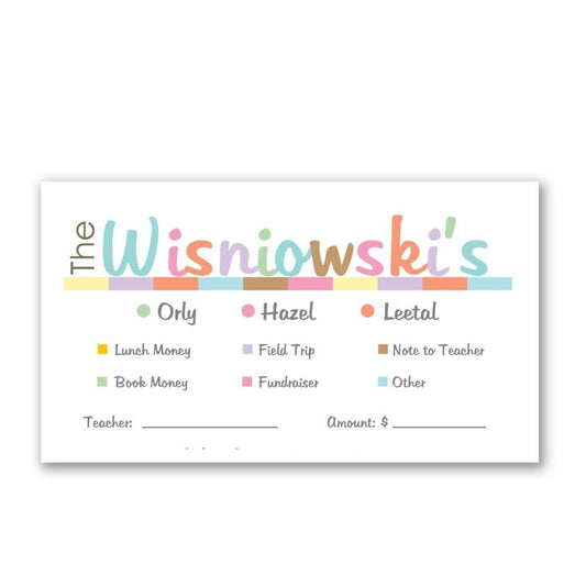 School Money Envelopes - Pastel