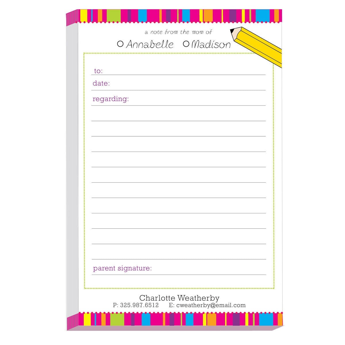 Excuse Pad (Notes to Teacher) - Striped