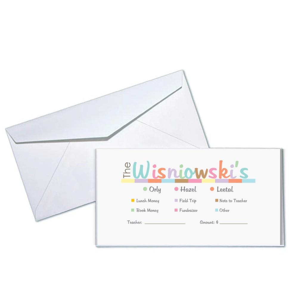School Money Envelopes - Pastel